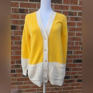 LOFT XS Yellow & Off White Knit Button-Down Cardigan Sweater NWOT